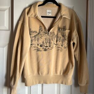 Modish Rebel 1/4 Zip Sweatshirt Tan with Desert Cactus Design Size M